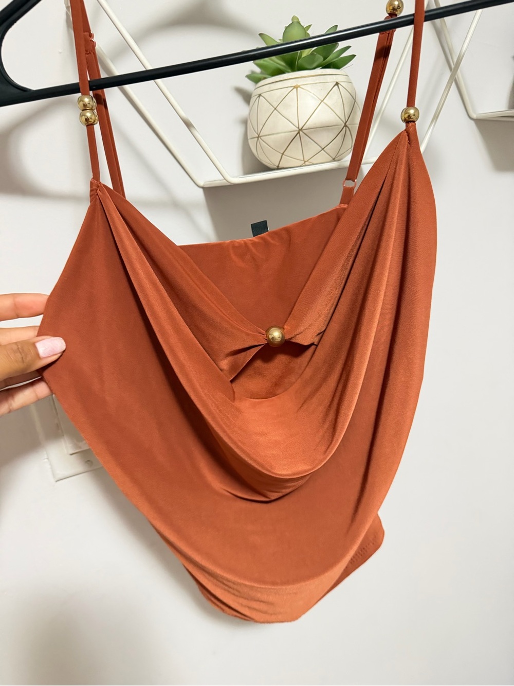 Windsor Satin Drape Cowl Camisole in Rust